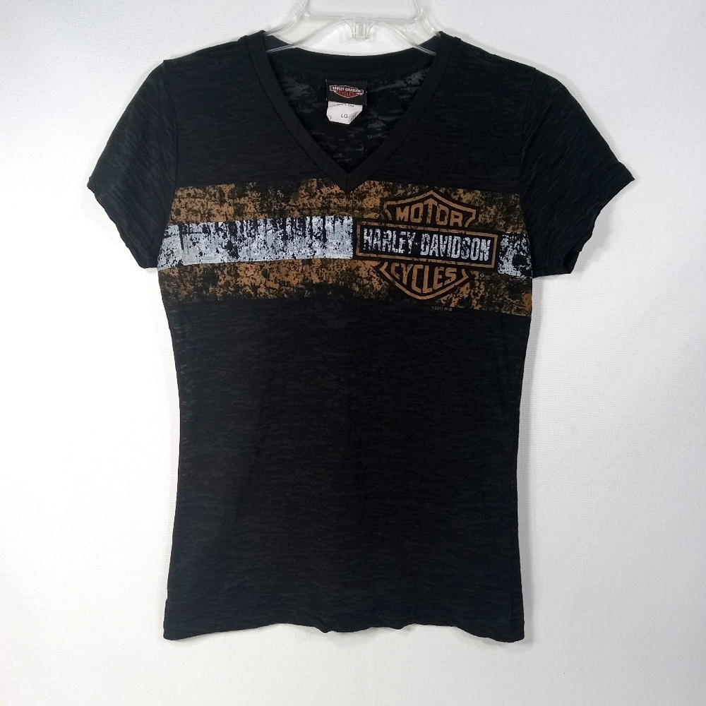 HARLEY DAVIDSON Black Short Sleeve Fitted Tshirt Women's Size Large